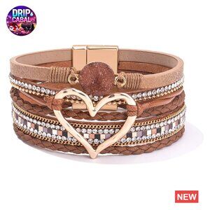 Wrap Bracelet Stackable Boho Cuff with Magnetic Clasp Heart Design Trendy